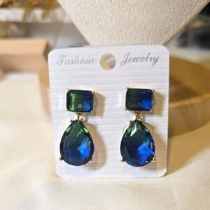 Ocean Blue/Green Crystal Drop Dangle Earrings